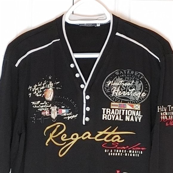 Spop Black & White Long Sleeve Tee Shirt Men's Sz XL Graphic Design Easy Care - Picture 2 of 7